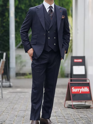 メンズスーツ クラシック ダブルベスト ネイビースーツ オーダースーツ 東京 渋谷 表参道 成人式 入学式 卒業式
